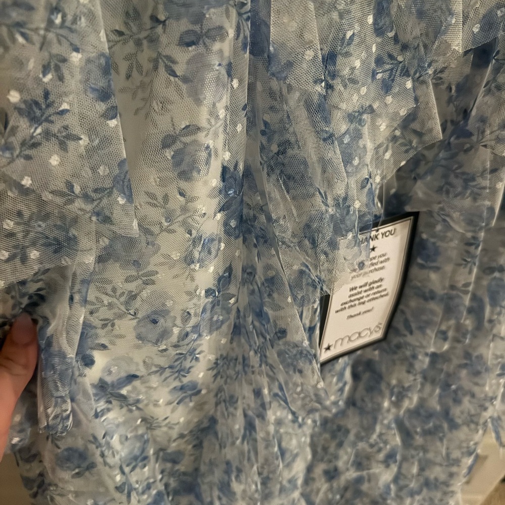 Macy's Sheer Fabric with Blue Floral Design - Picture 2 of 4